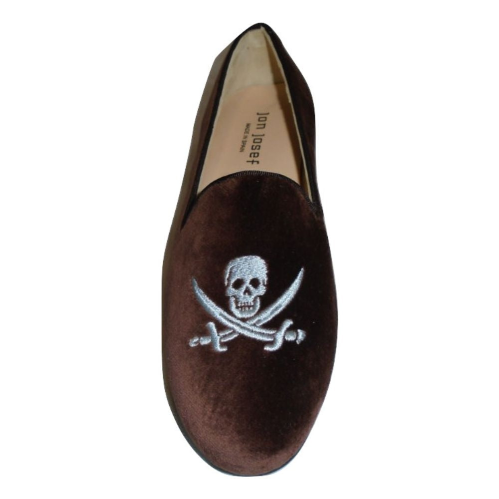 Skull Brown Velvet Jon Josef Loafer Flats