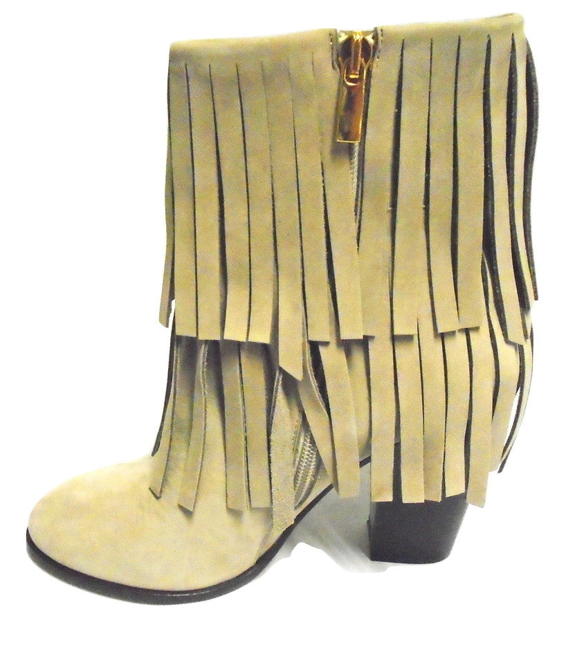 Waverly Beige Dee Keller Ankle Fringe Boot