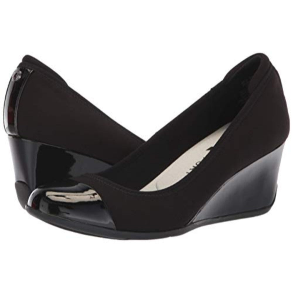 Taite2 Black Fabric Anne Klein Wedge Pumps