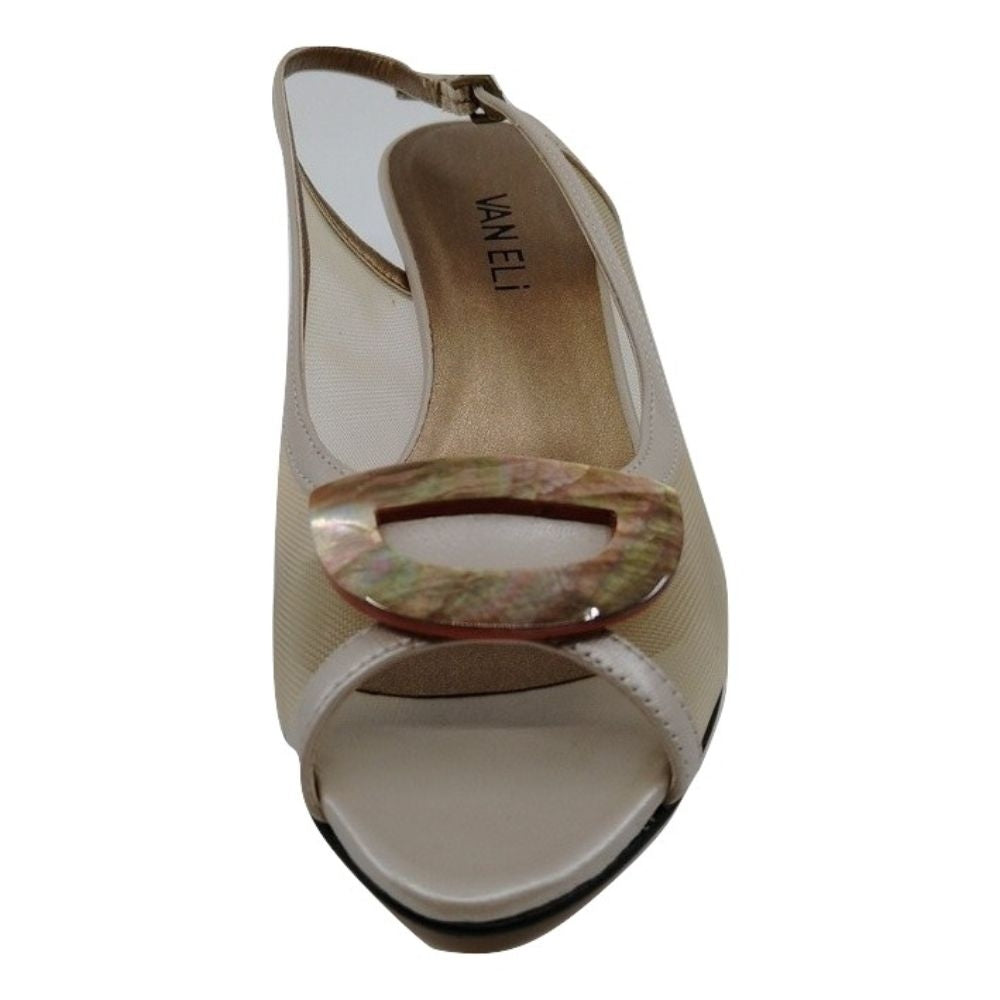 Mayann Beige Mesh and Leather Vaneli Slingback Pumps
