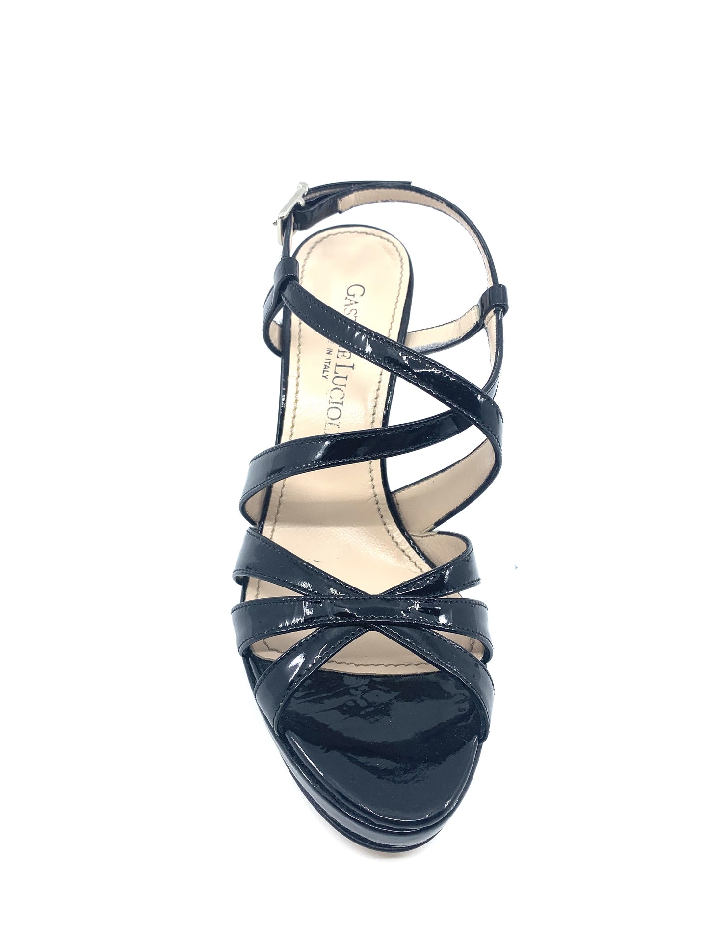 4043 Vernice Nero Gastone Lucioli Slingback Patent Sandals