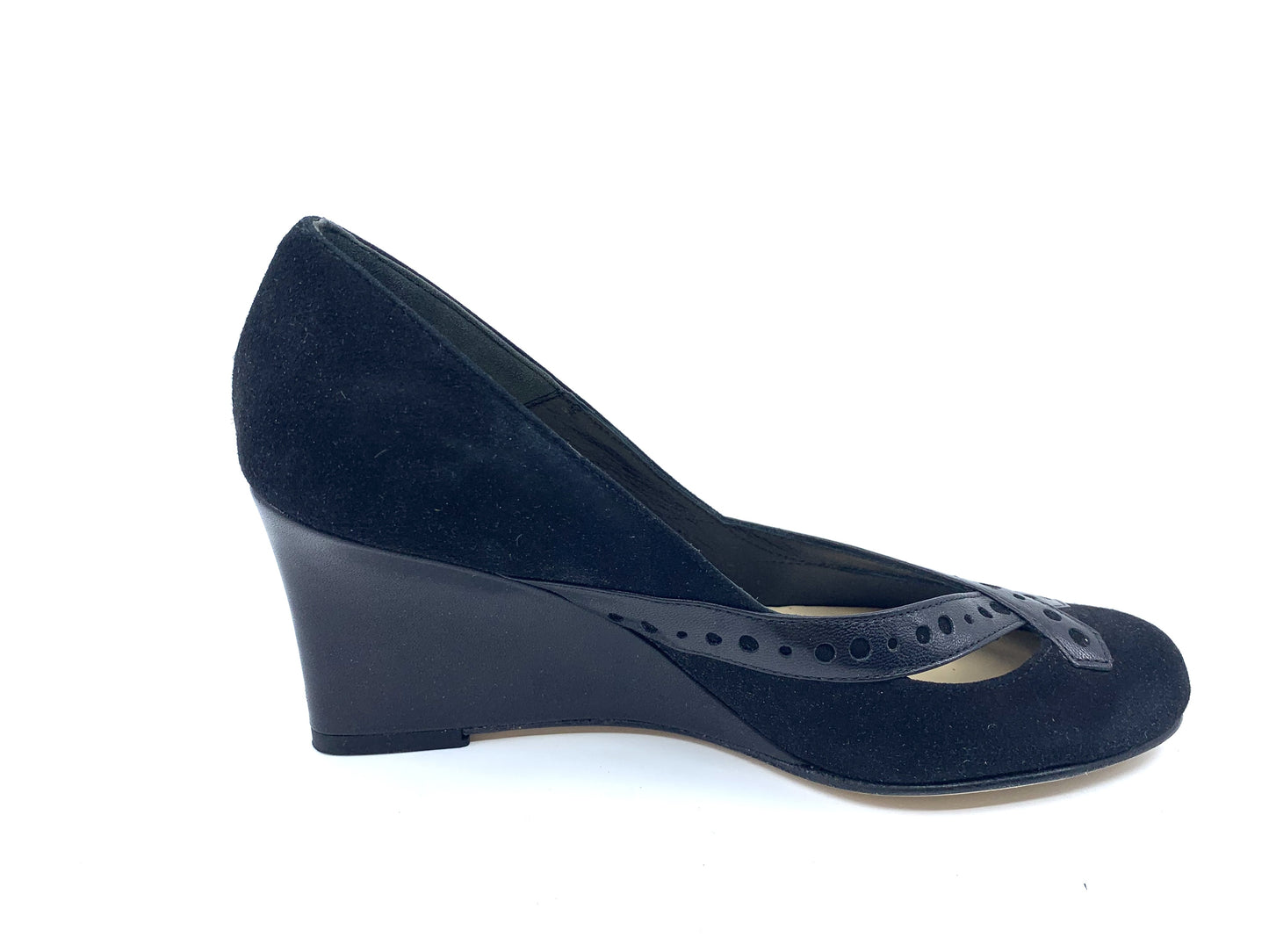 Popular Black Suede Butter Wedge Pumps