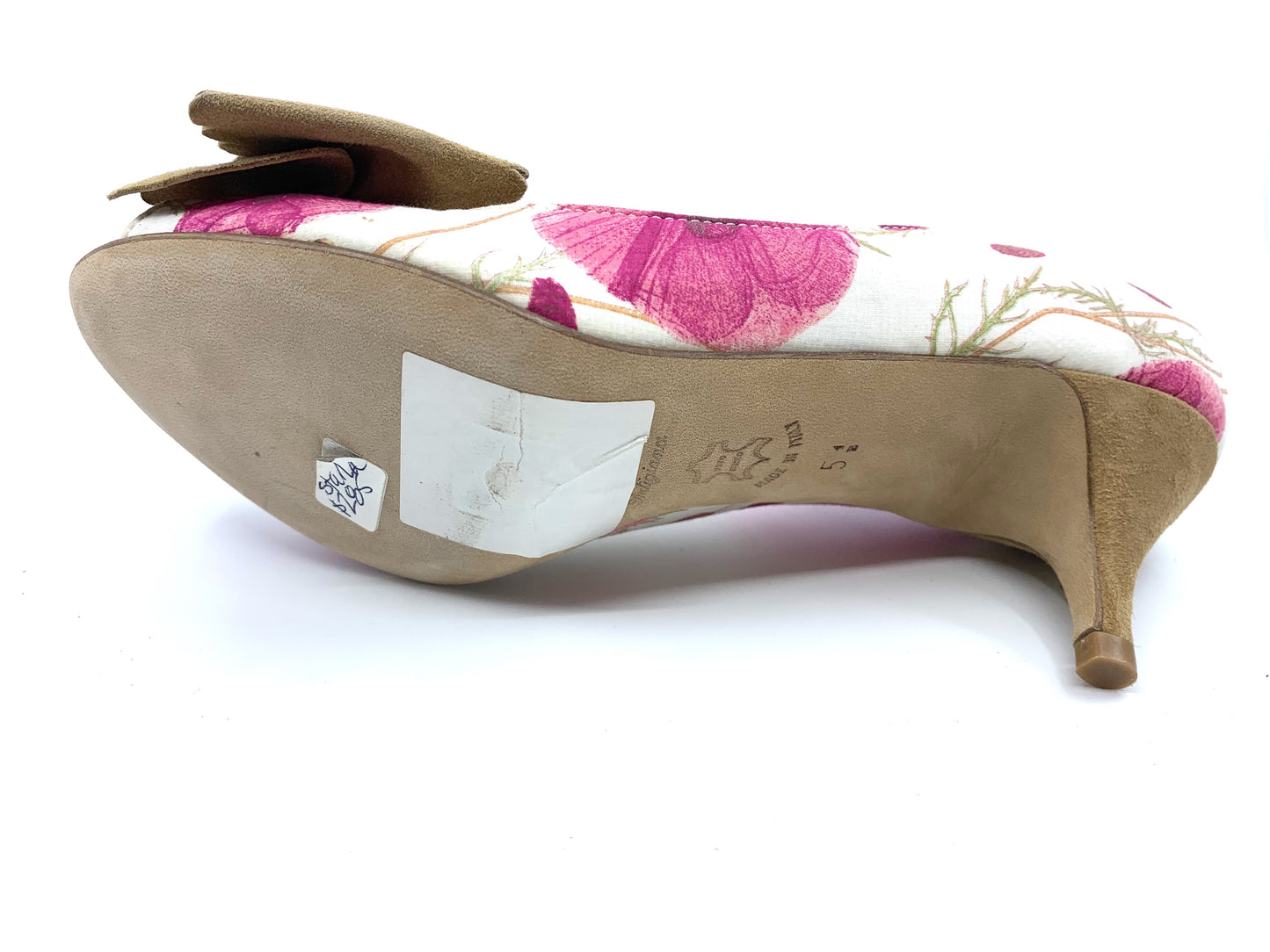 Starla Red Poppy Fabric Tan Suede Butter Pumps