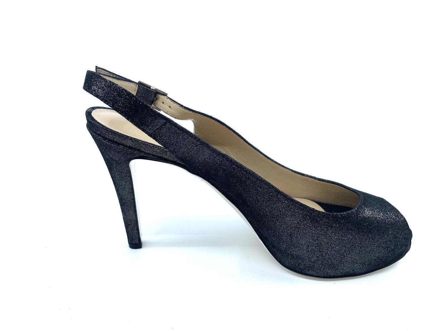 Brooks Onyx Metallic Printed Suede Ron White Slingback Pumps