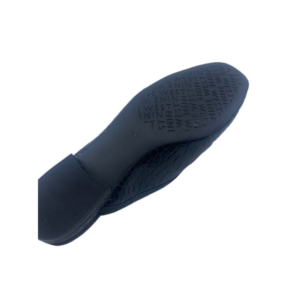 Xceptmeo Black Crocodile Print Nine West Flat Mules