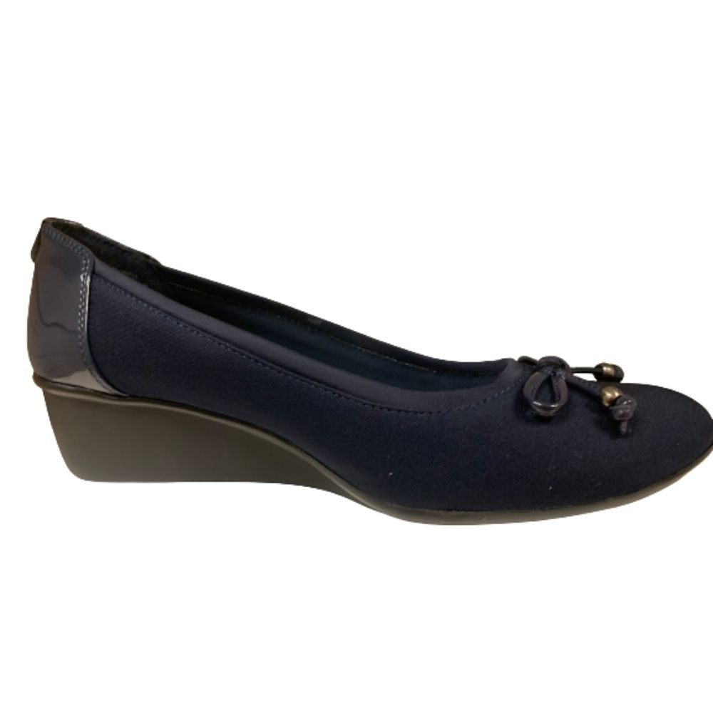 Donata Navy Fabric Anne Klein Wedge Pumps