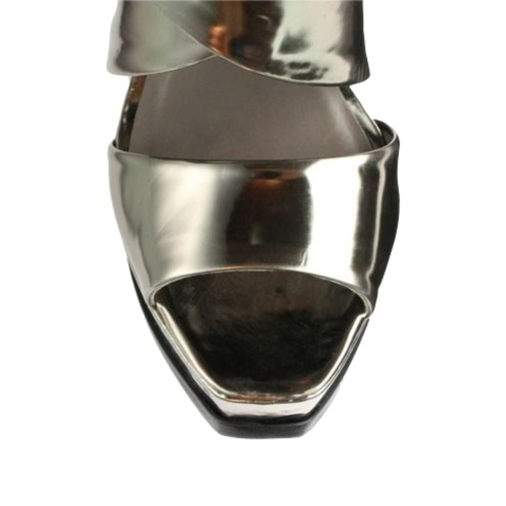 Tifara Pewter Mirrored Patent Leather Pour La Victoire Sandals