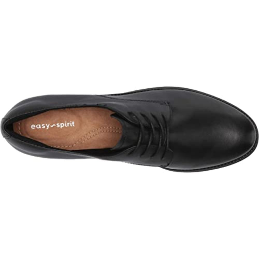 Rania Black Leather Easy Spirit Oxford Flats