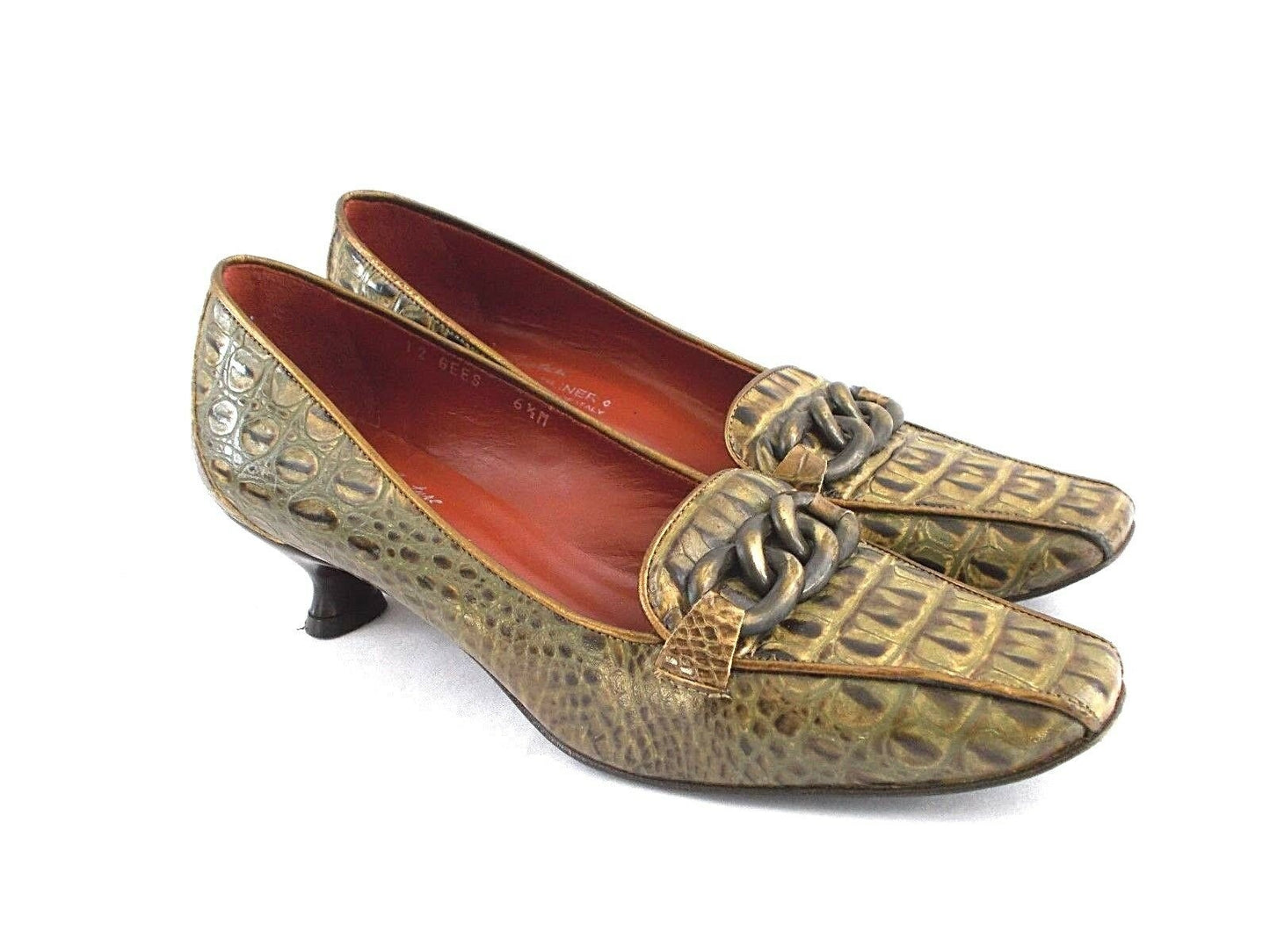 Gees Olive Embossed Snake Leather Donald Pliner Pumps