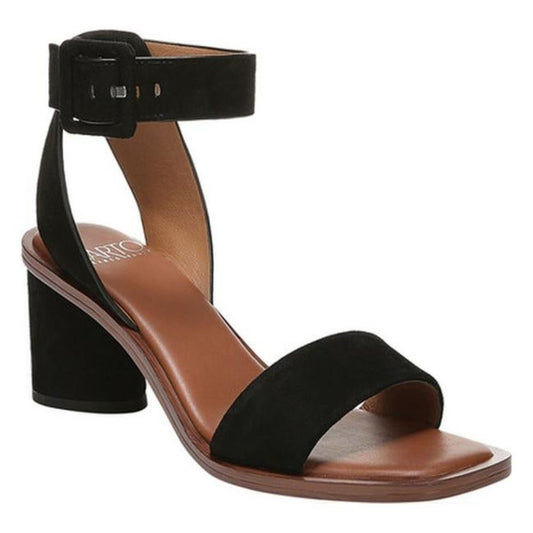 Risa Black Suede Franco Sarto Ankle Strap Sandal
