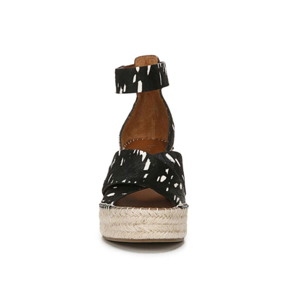 Carma Black White Pony Calfhair Leather Franco Sarto Wedge Sandals