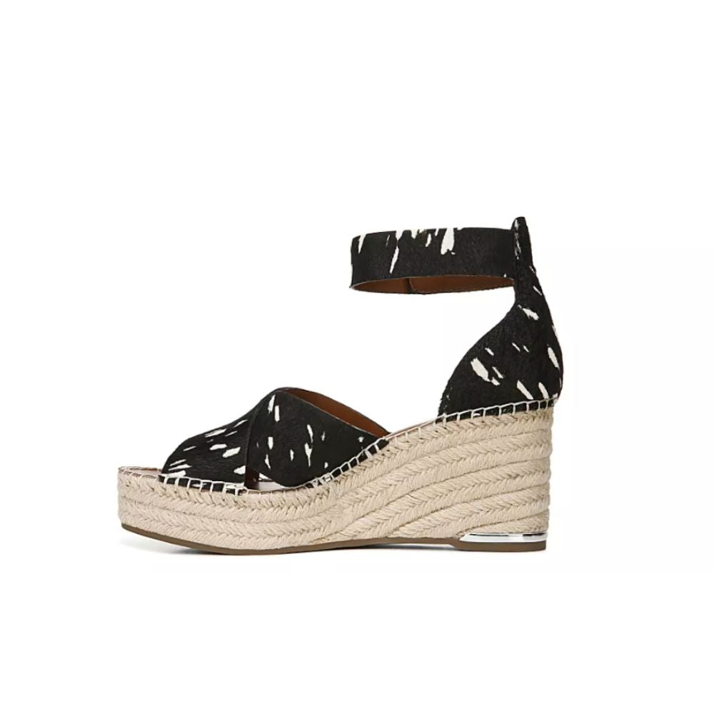Carma Black White Pony Calfhair Leather Franco Sarto Wedge Sandals
