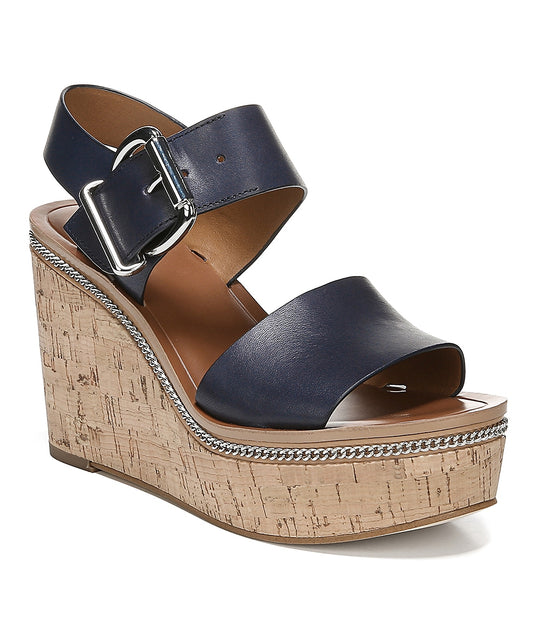 Polly Navy Leather Franco Sarto Wedge Sandals