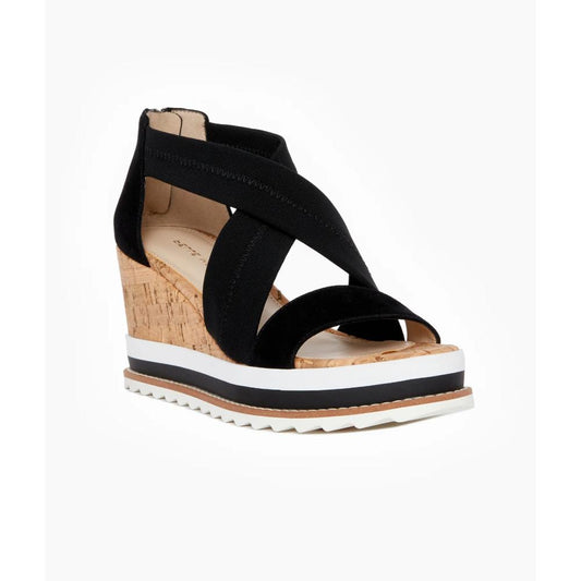 Medina Black Fabric Wedge Sandals