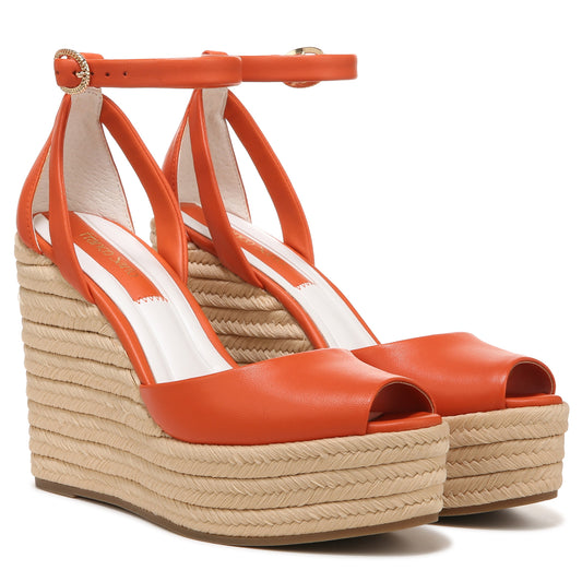 Paige Orange Leather Franco Sarto Wedge Sandals
