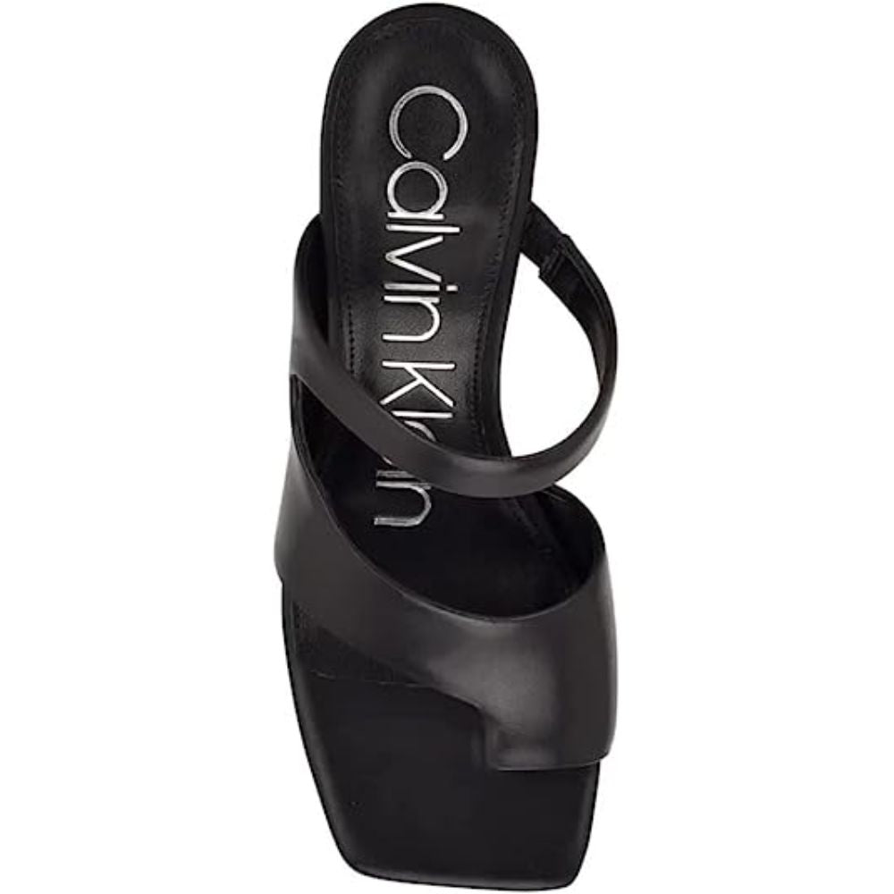 Calvin Klein Women's FIMA Black Leather Heeled Sandal