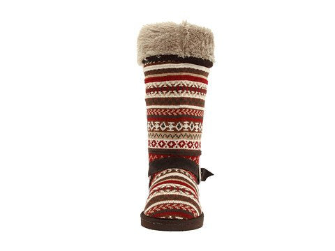 MUK LUKS Women's Muk Luks Fairisle Belted Knit with Fur Boot,Fairisle/Godiva