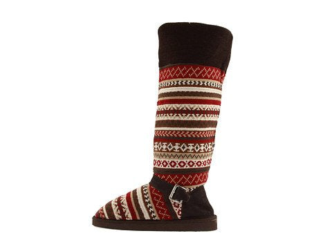 MUK LUKS Women's Muk Luks Fairisle Belted Knit with Fur Boot,Fairisle/Godiva