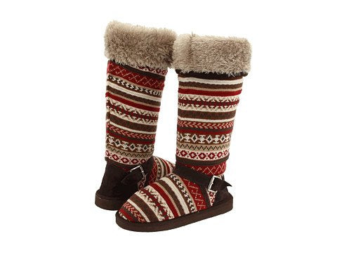 MUK LUKS Women's Muk Luks Fairisle Belted Knit with Fur Boot,Fairisle/Godiva