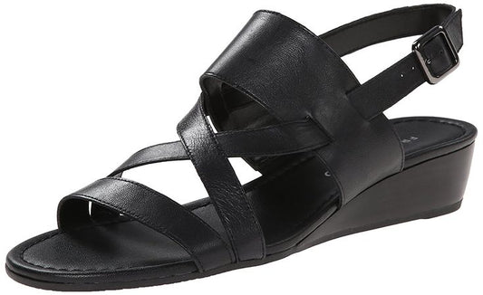 Franco Sarto Women's Caliari Black Leather Wedge Sandal