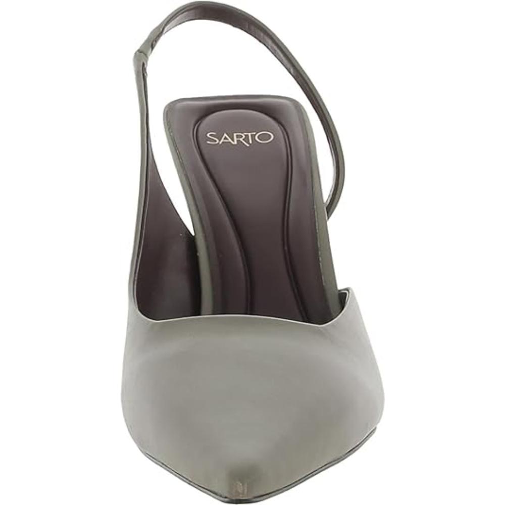 Arina Grey Leather Franco Sarto Slingback Pumps