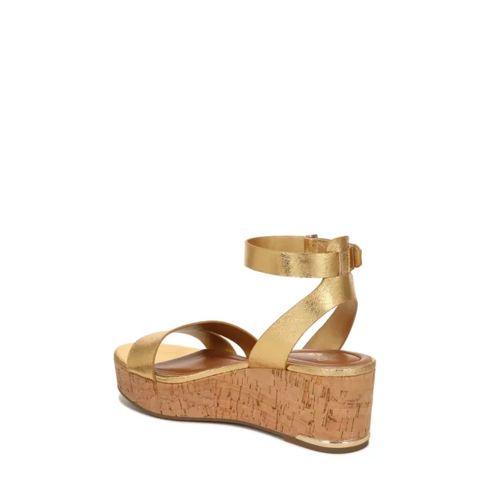 Franco Sarto Womens Primrose Gold Leather Wedge Sandals