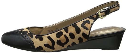 Me Too Women's Harper 9 Black Leather Wedge Pump