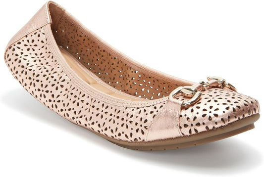 Me Too Women's Luna Rose Gold Leather Perforated Ballerina Flat