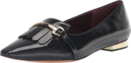 Rina Black Glazed Leather Franco Sarto Flats