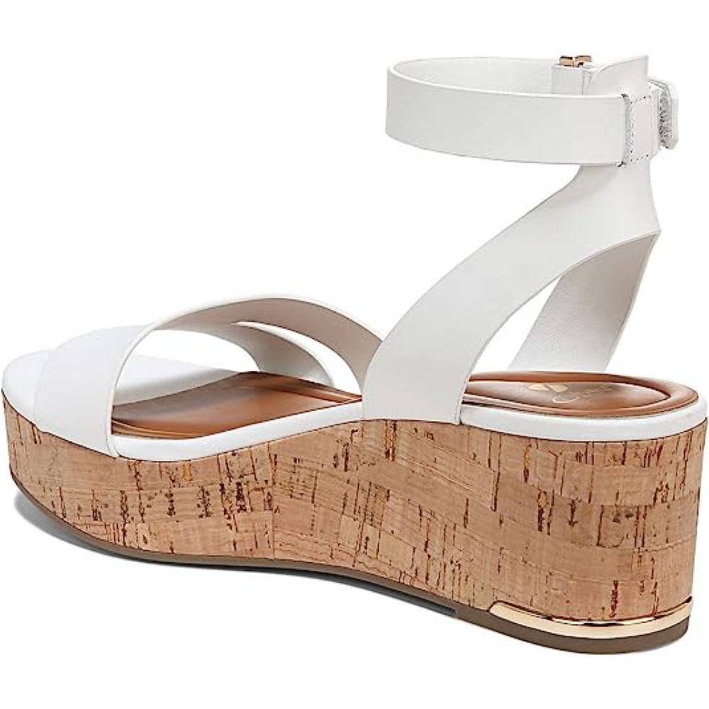 Franco Sarto Womens Primrose White Leather Wedge Sandals