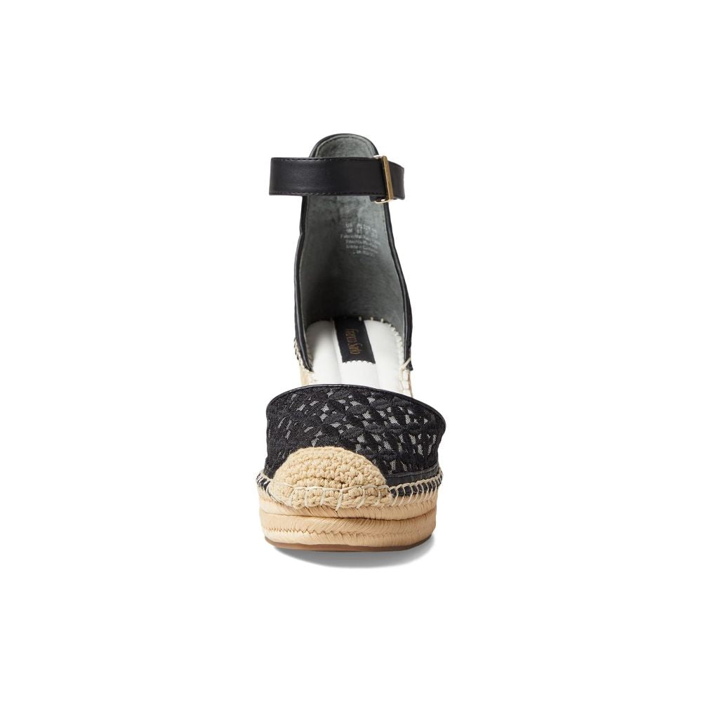 Marsha Black Lace Fabric Franco Sarto Wedge Sandals