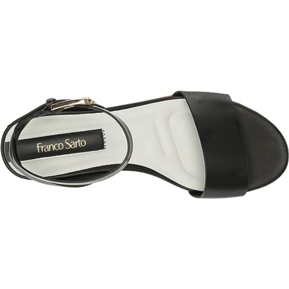 Presley Black Leather Franco Sarto Wedge Sandals