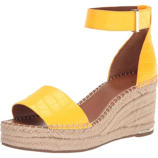 Clemens Orange Shine Crocodile Print Leather Franco Sarto Wedge Sandals