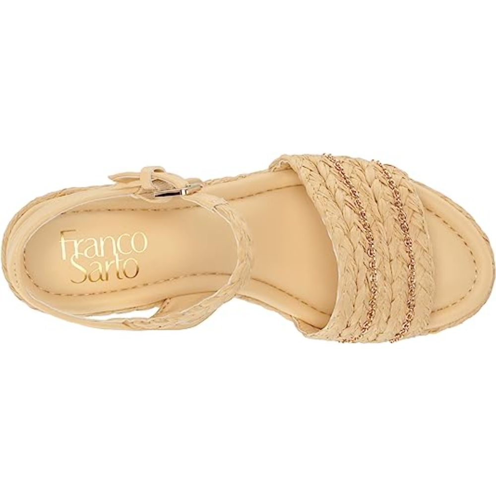 Peachy Natural Raffia Franco Sarto Wedge Sandals