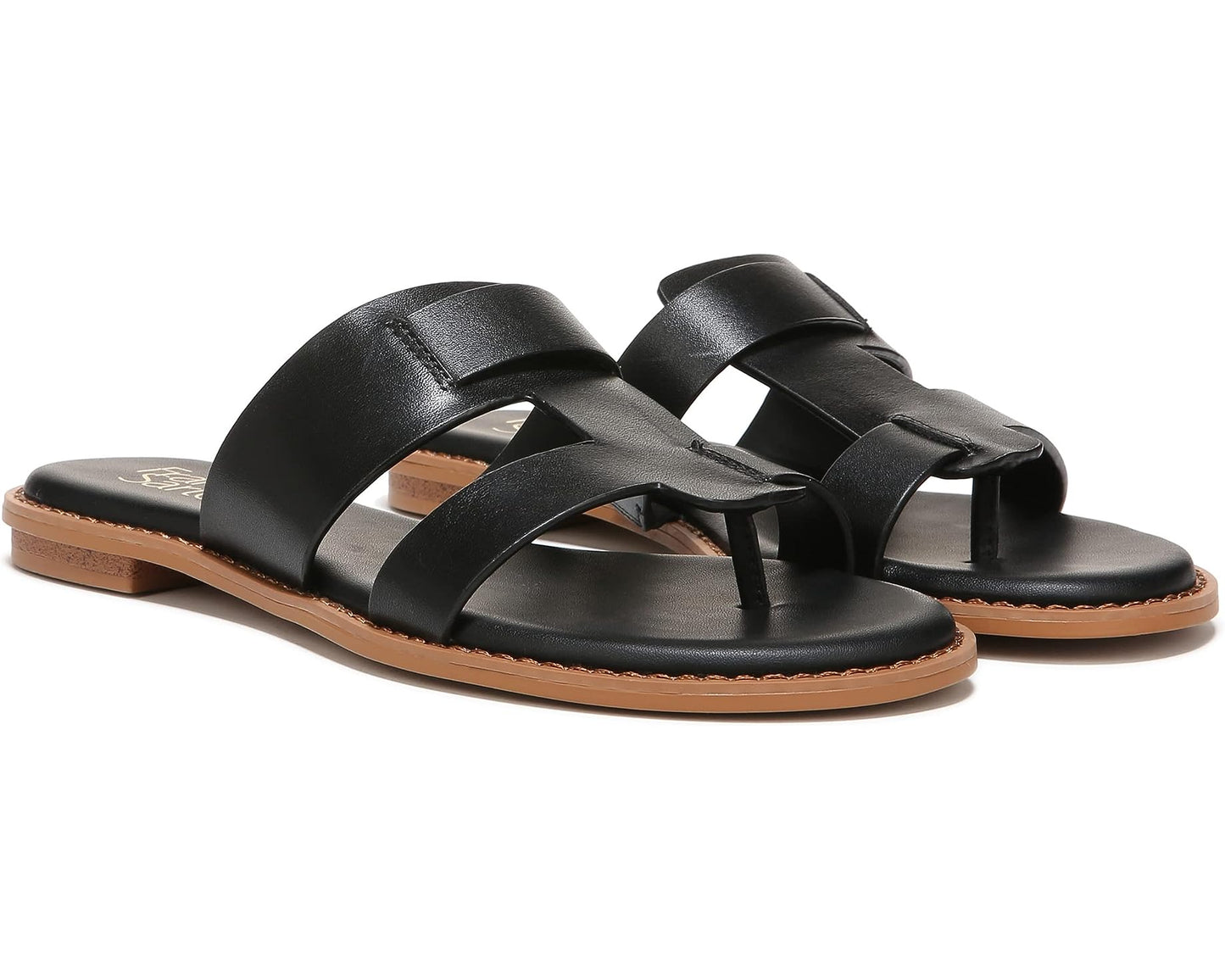 Gretta Black Leather Franco Sarto Flat Sandals