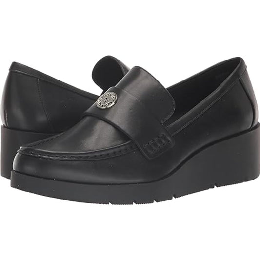 Quella Black Leather Anne Klein Wedge Loafer