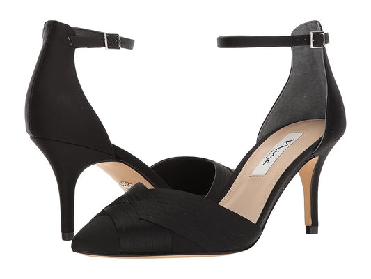 Teriann Black Satin Nina Pumps