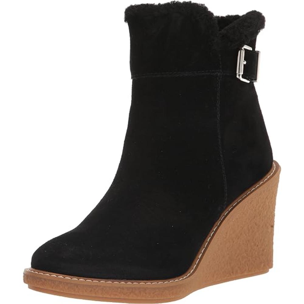 Ulayna Black Suede Franco Sarto Ankle Wedge Boots