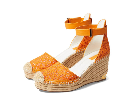 Marsha Orange Lace Fabric Franco Sarto Wedge Sandals