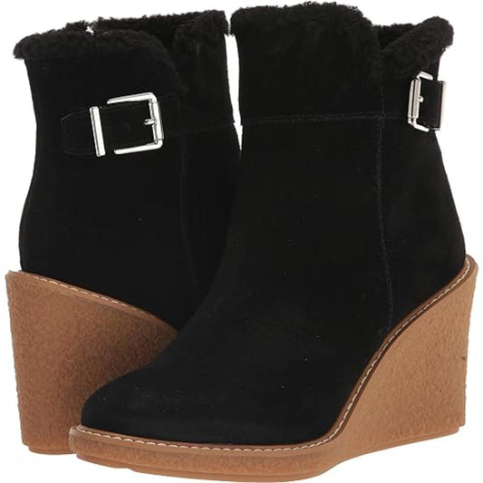 Ulayna Black Suede Franco Sarto Ankle Wedge Boots