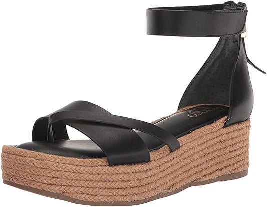 Verita Black Leather Franco Sarto Wedge Sandal