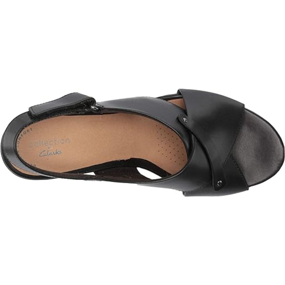 Clarks Women's Margee Eve Black Leather Wedge Sandal