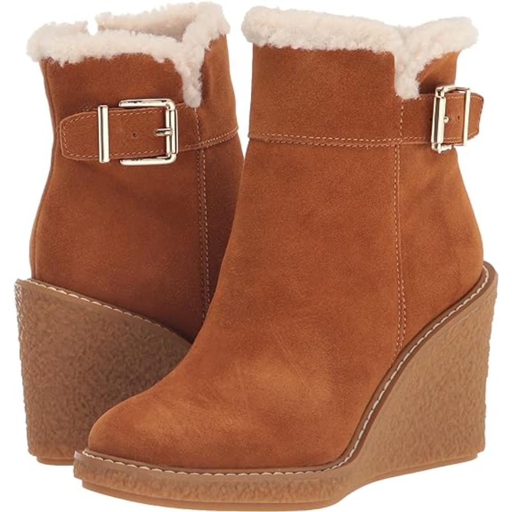 Ulayna Whiskey Tan Suede Franco Sarto Ankle Wedge Boots