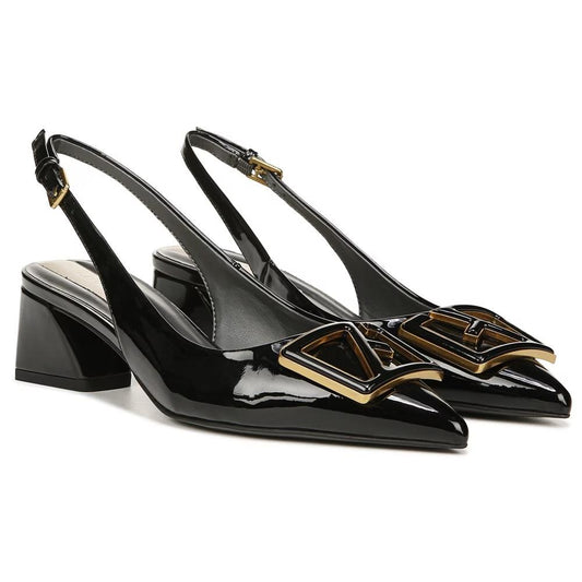 Franco Sarto Women's Racer4 Slingback Black Patent Low Block Heel Pointed Toe Pump
