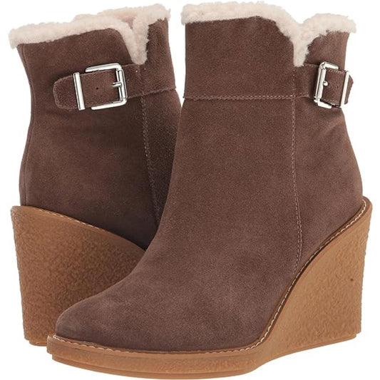 Ulayna Nogat Tan Suede Franco Sarto Ankle Wedge Boots