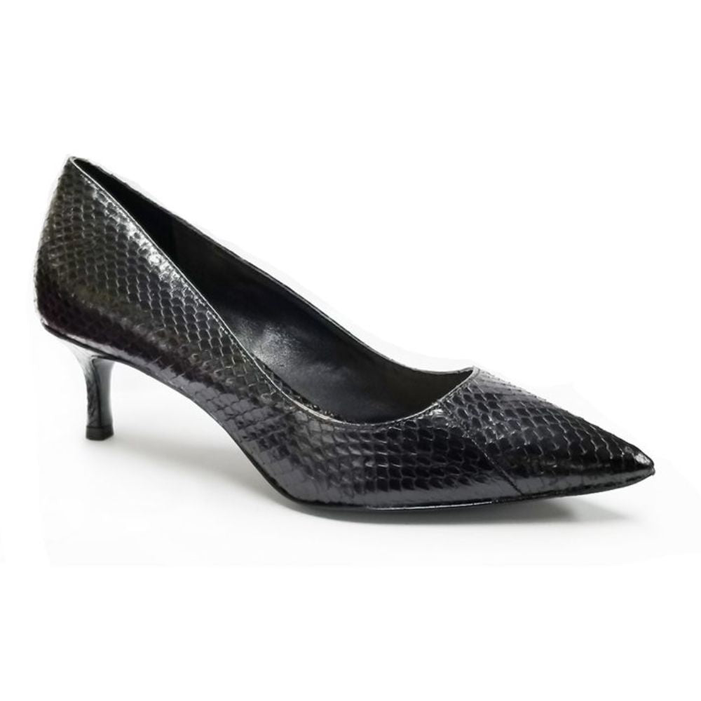 Poria Black Solid Shiny Snake Leather Vince Camuto Signature Pumps