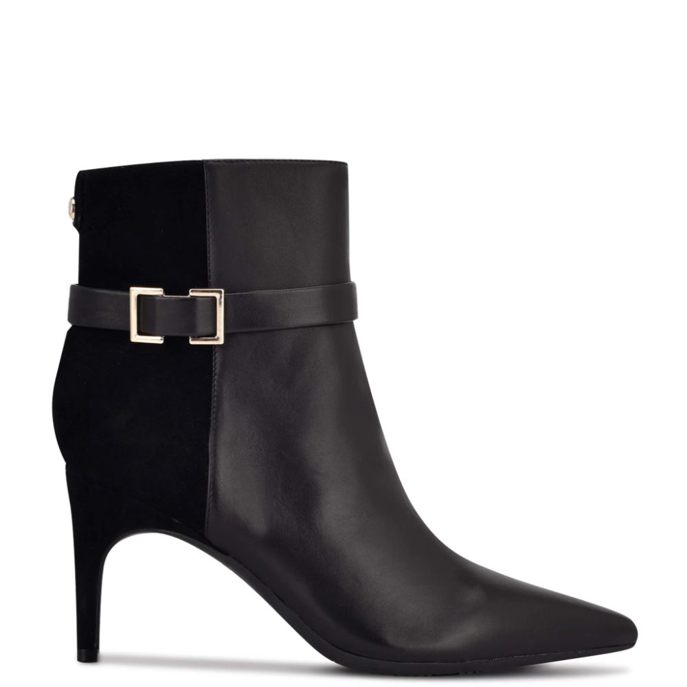 Dian 9x9 Black Leather and Suede Nine West Ankle Boots
