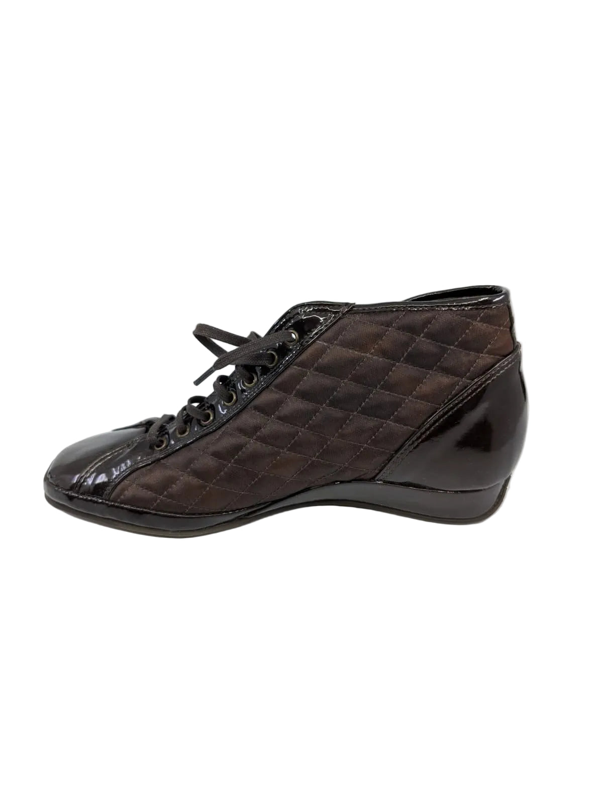 Ellates Moro Brown Patent and Fabric Amalfi Ankle Sneakers