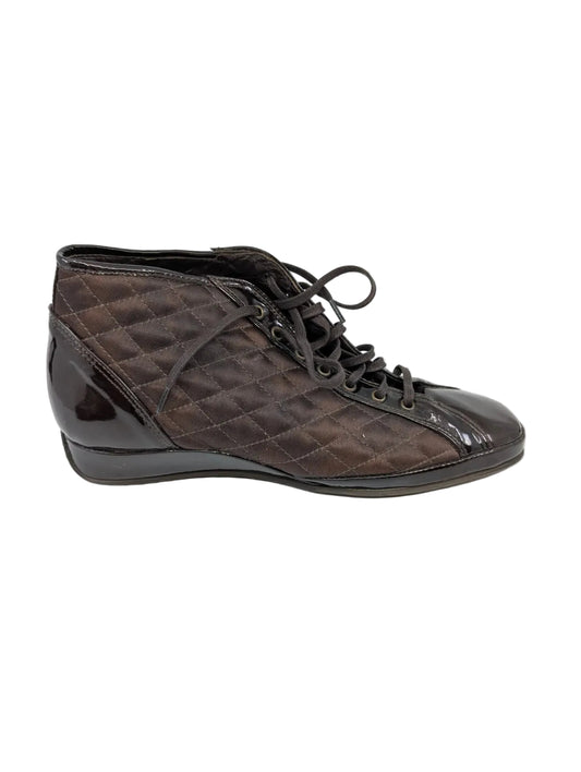 Ellates Moro Brown Patent and Fabric Amalfi Ankle Sneakers