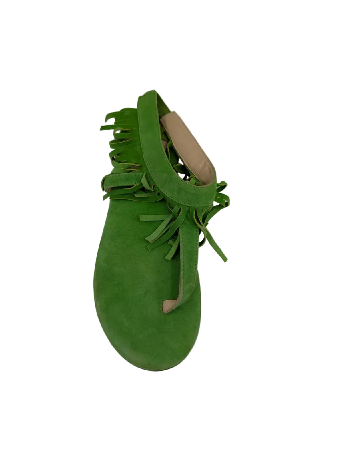Butter Green Suede Fringe Flat Sandals